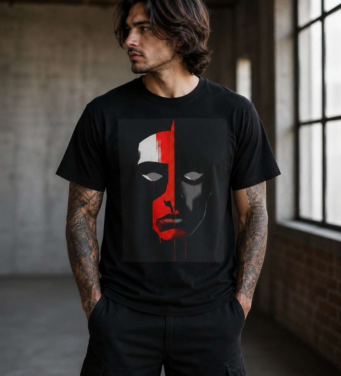 Surreal ART PORTRAIT original Shirt Acid Washed Round Neck Tee shirt