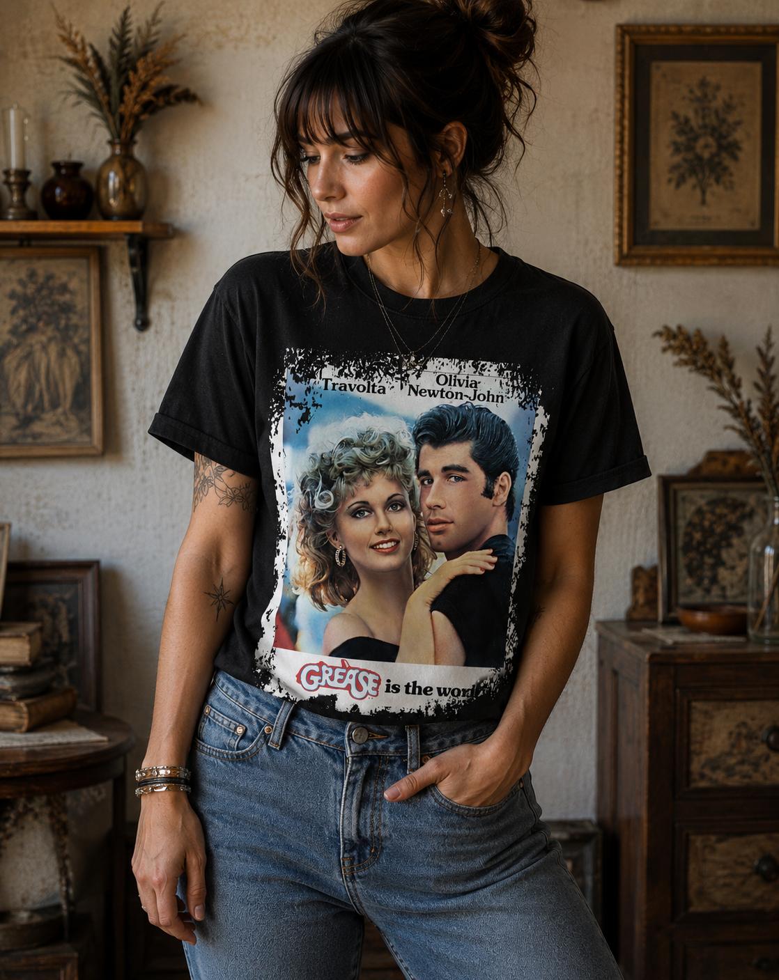 Grease - Movie Poster Inspired Unisex Black Shirt