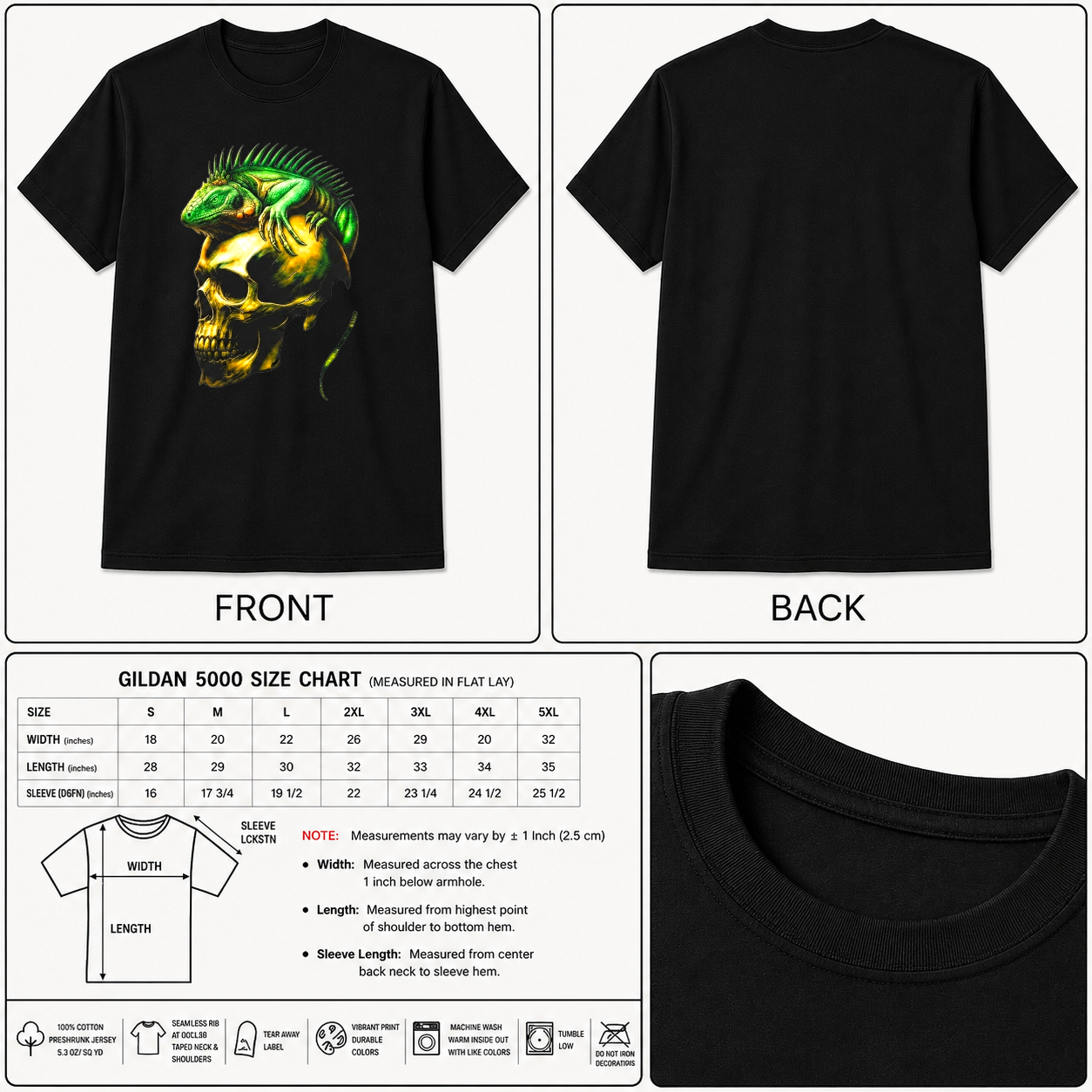 Iguana Skull Shirt Green Reptile Skeleton Gothic Horror Graphic Art Cool Tee