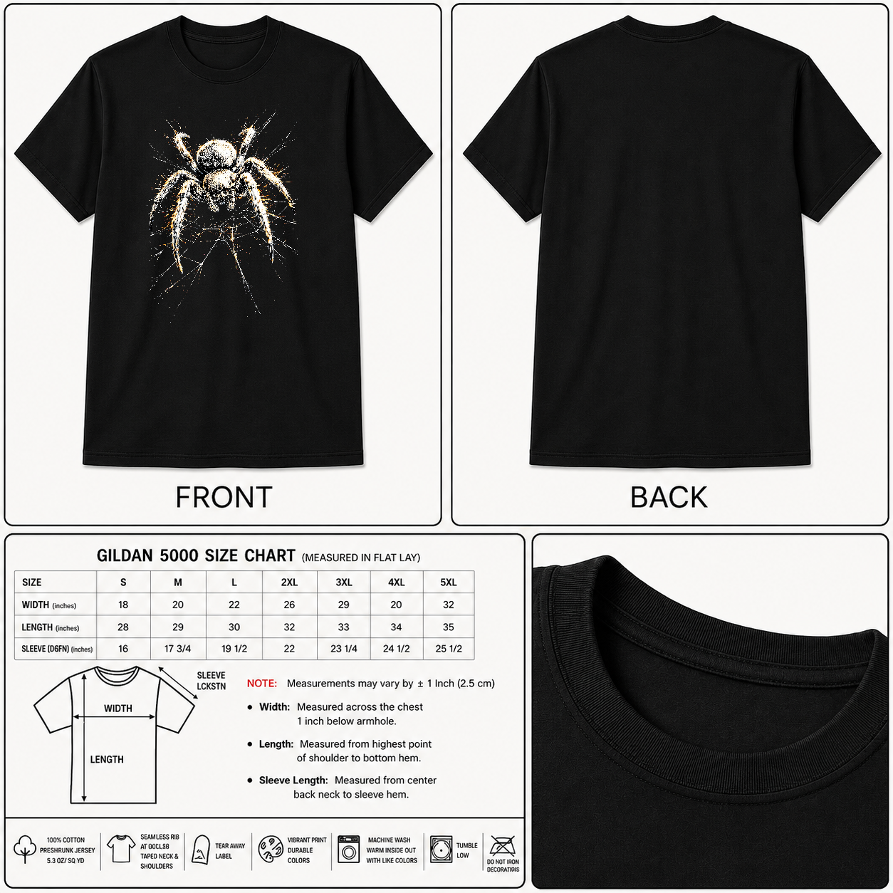White Spider Web Realistic Arachnid Unisex Black Shirt