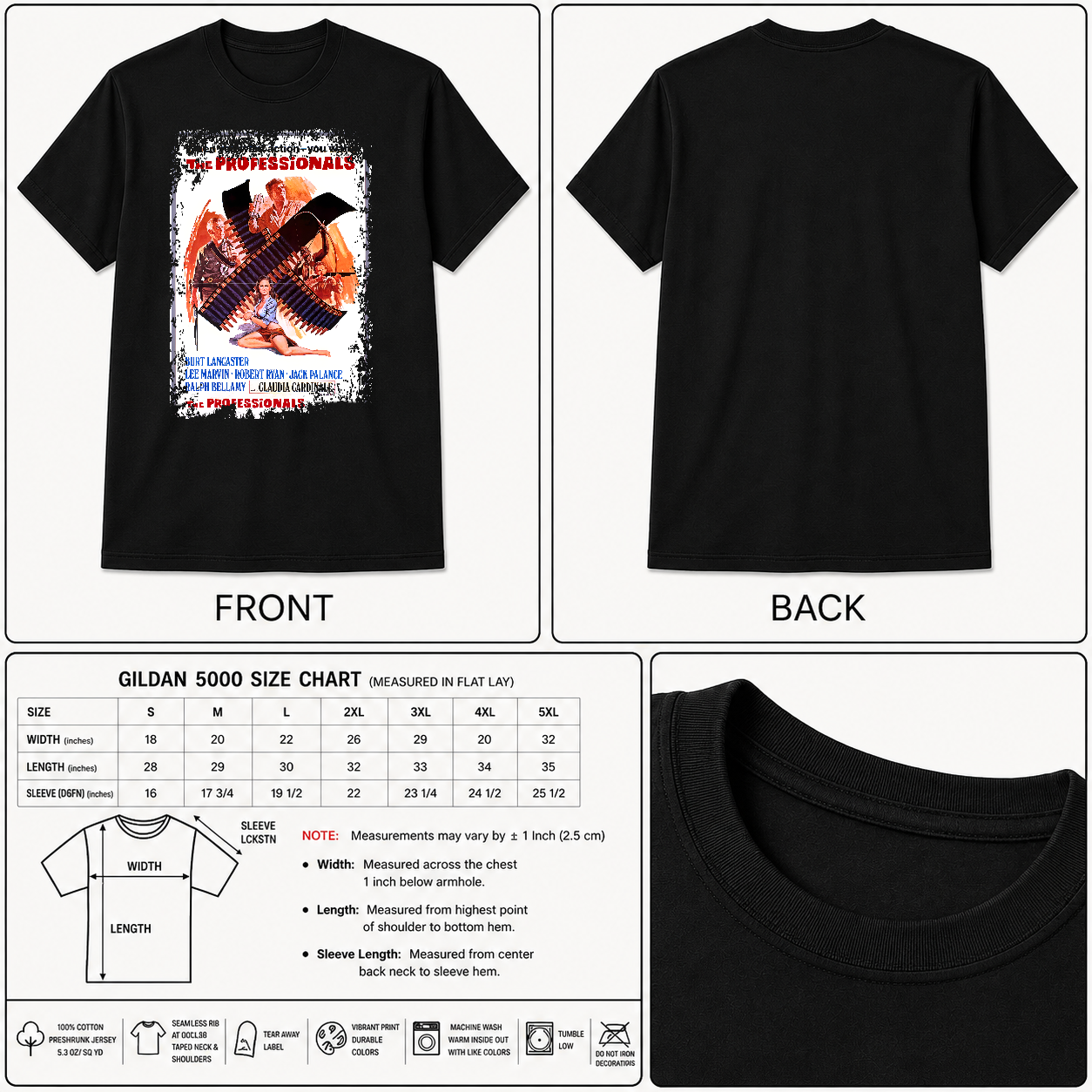 The Professionals - Western Movie Poster inspired Unisex Black Shirt