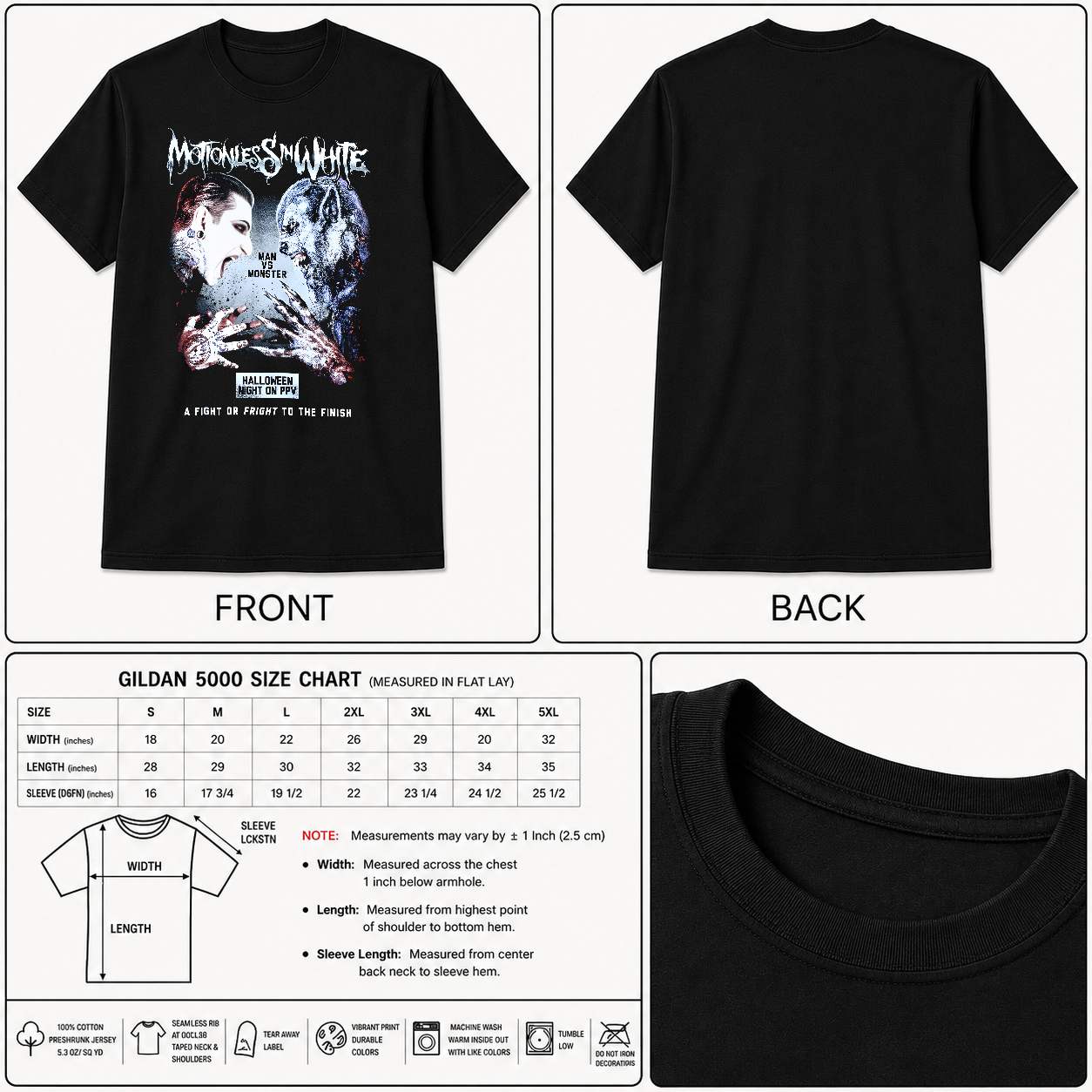 Motionless In White Man vs Monster Halloween Horror Rock Band Tee Shirt - HQ