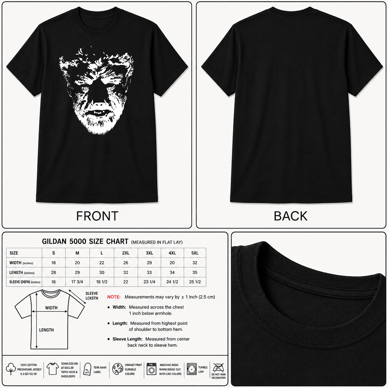 The Wolfman Horror Movie Black T-Shirt S-3XL-TH82001