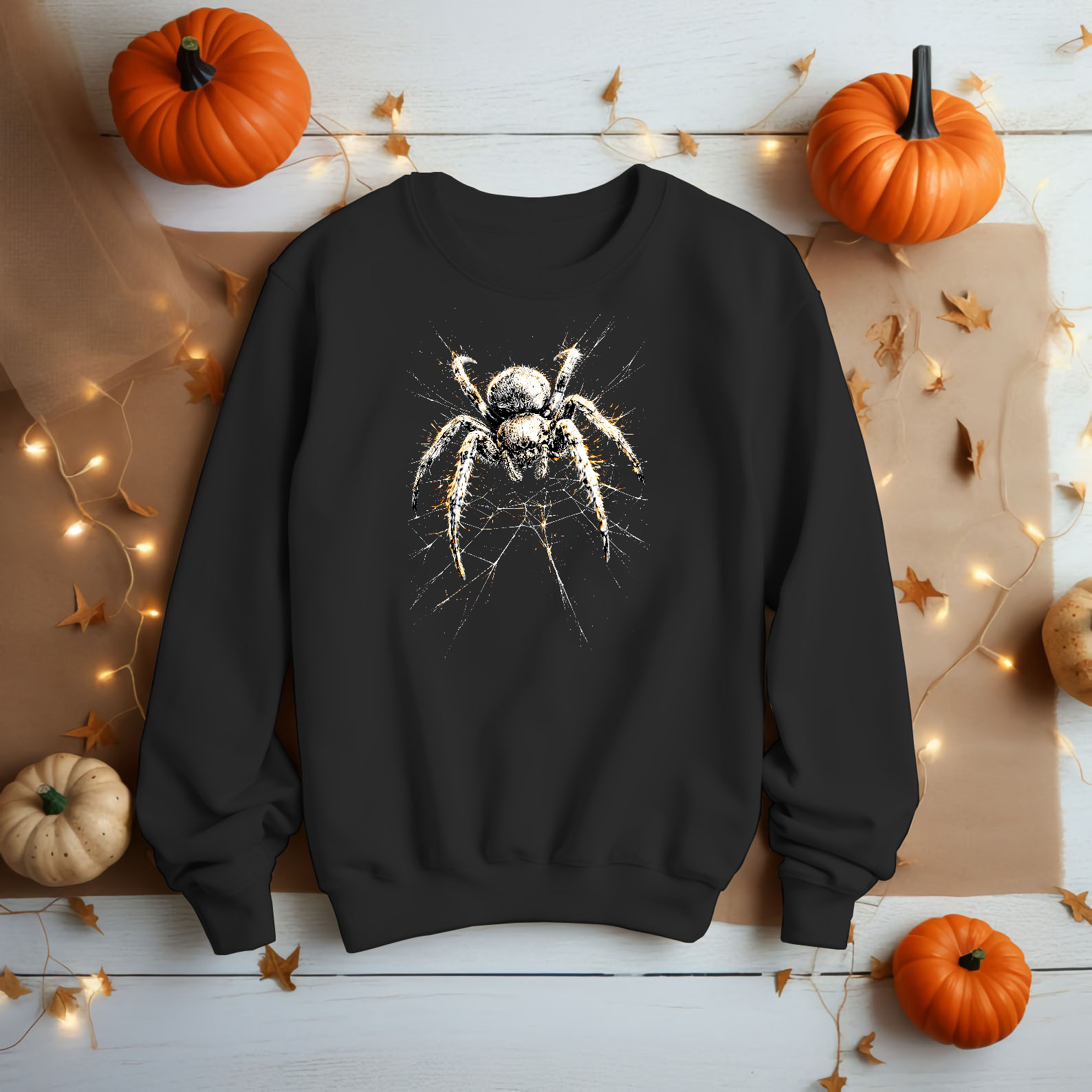White Spider Web Realistic Arachnid Unisex Black Shirt