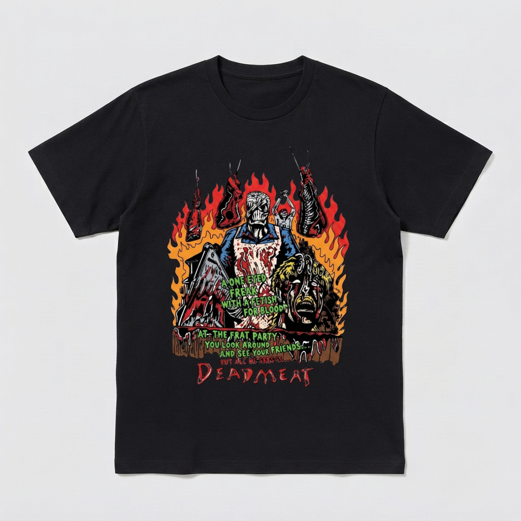 Vintage Slasher Horror Butcher Shirt Dead Meat Creepy Halloween Graphic Tee