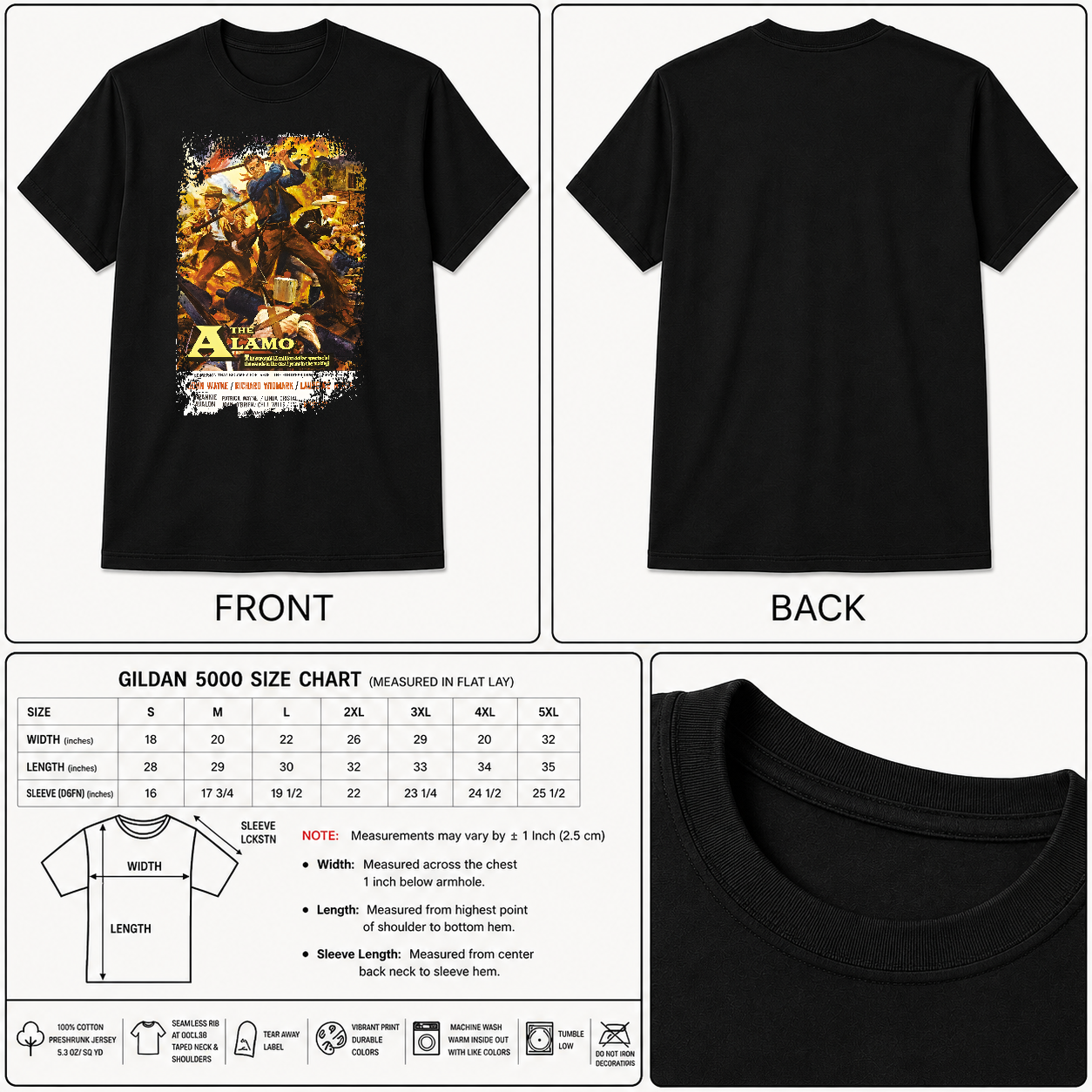 The Alamo - Western Movie Poster inspired Unisex Black Shirt