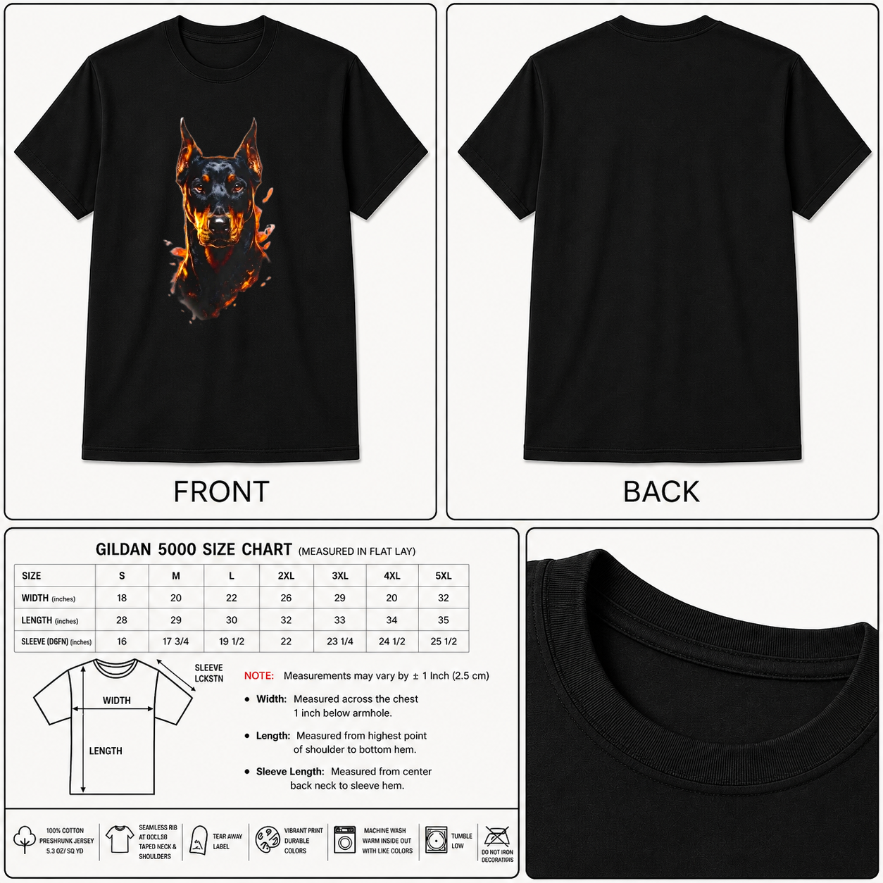 Doberman Dog Portrait Shirt Fierce Fire Design Animal Lover Tee