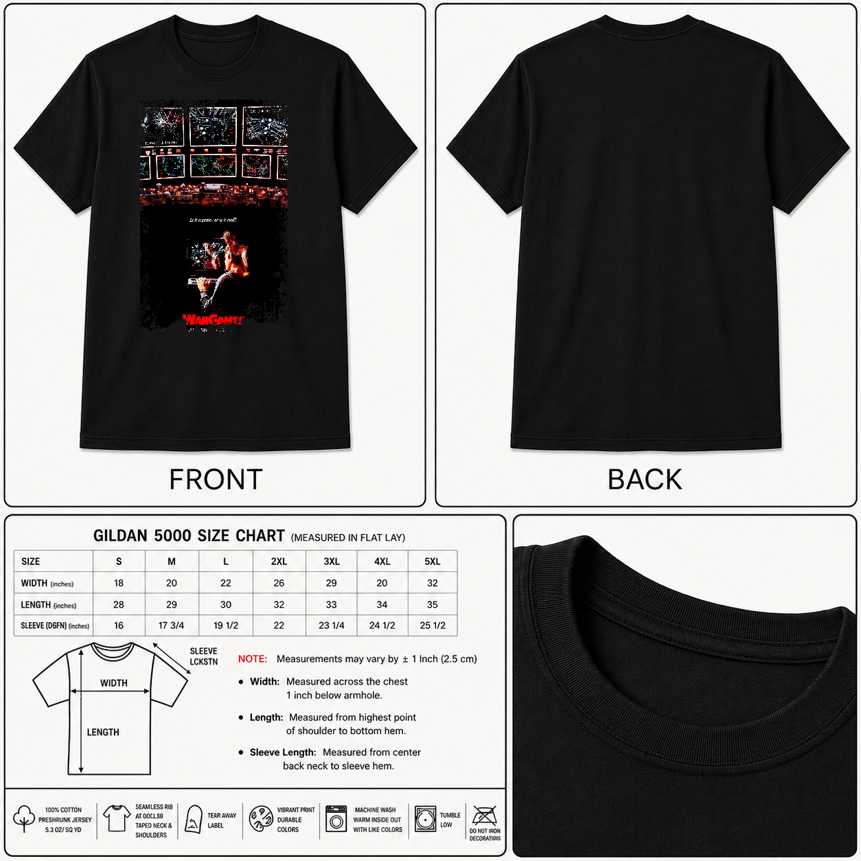 WarGames (1983) - Movie Poster inspired Unisex Black T-Shirt - HQ