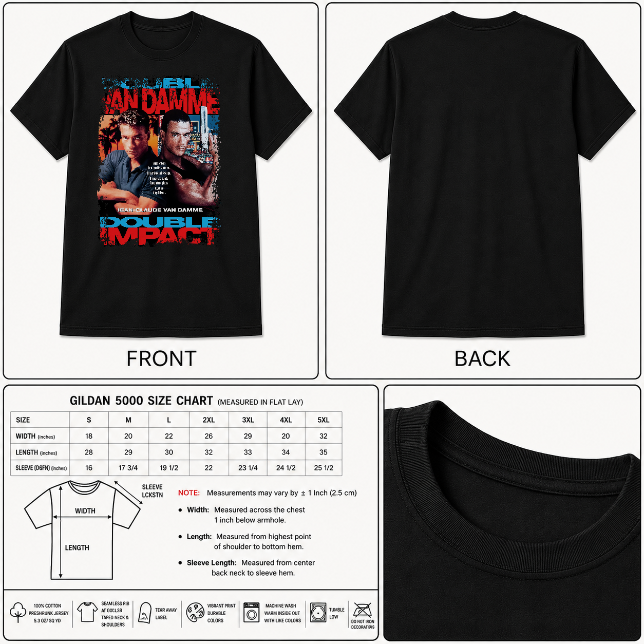 Double Impact - Movie Poster Inspired Unisex Black T-Shirt - HQ