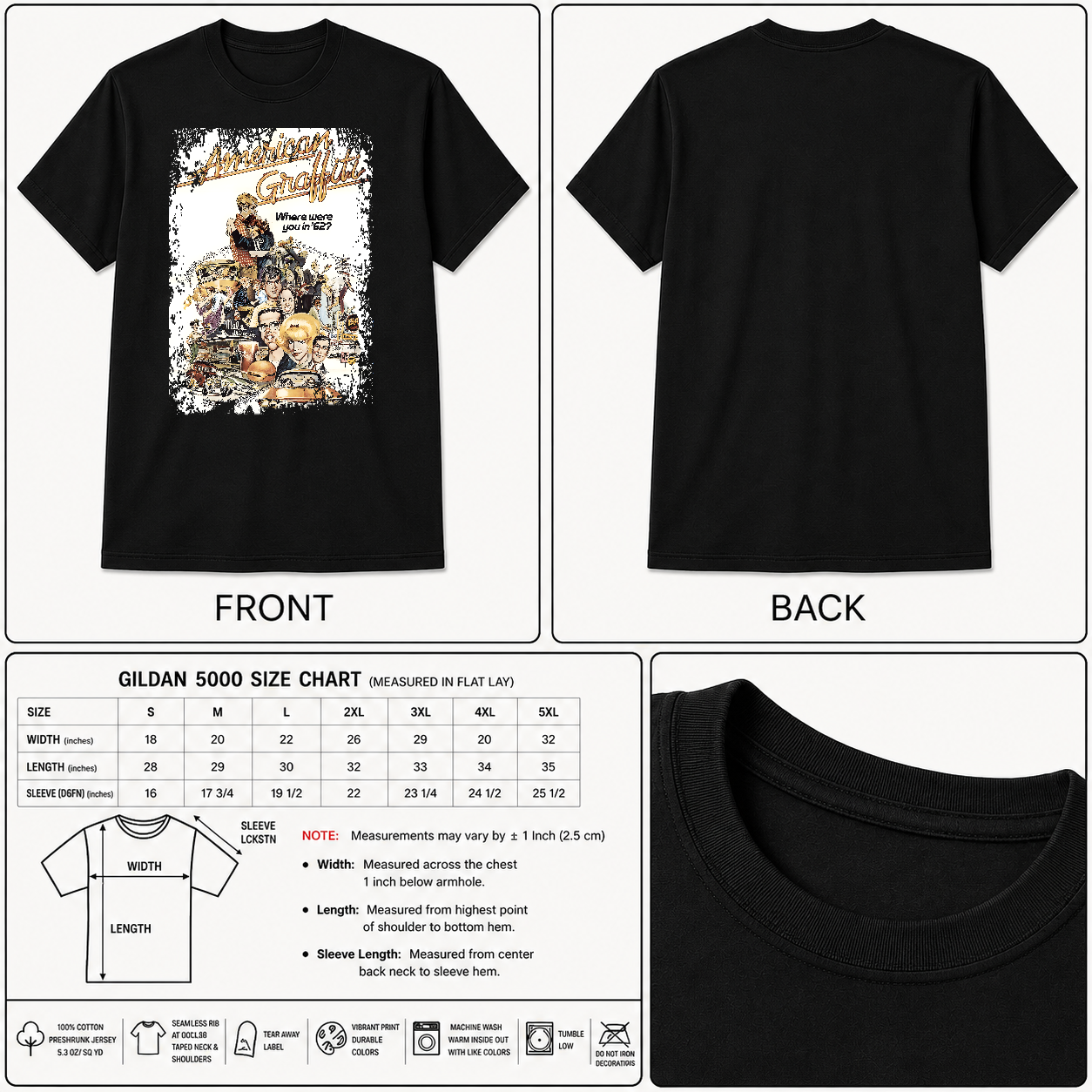 American Graffiti - Movie Poster Inspired Unisex Black T-Shirt - HQ3