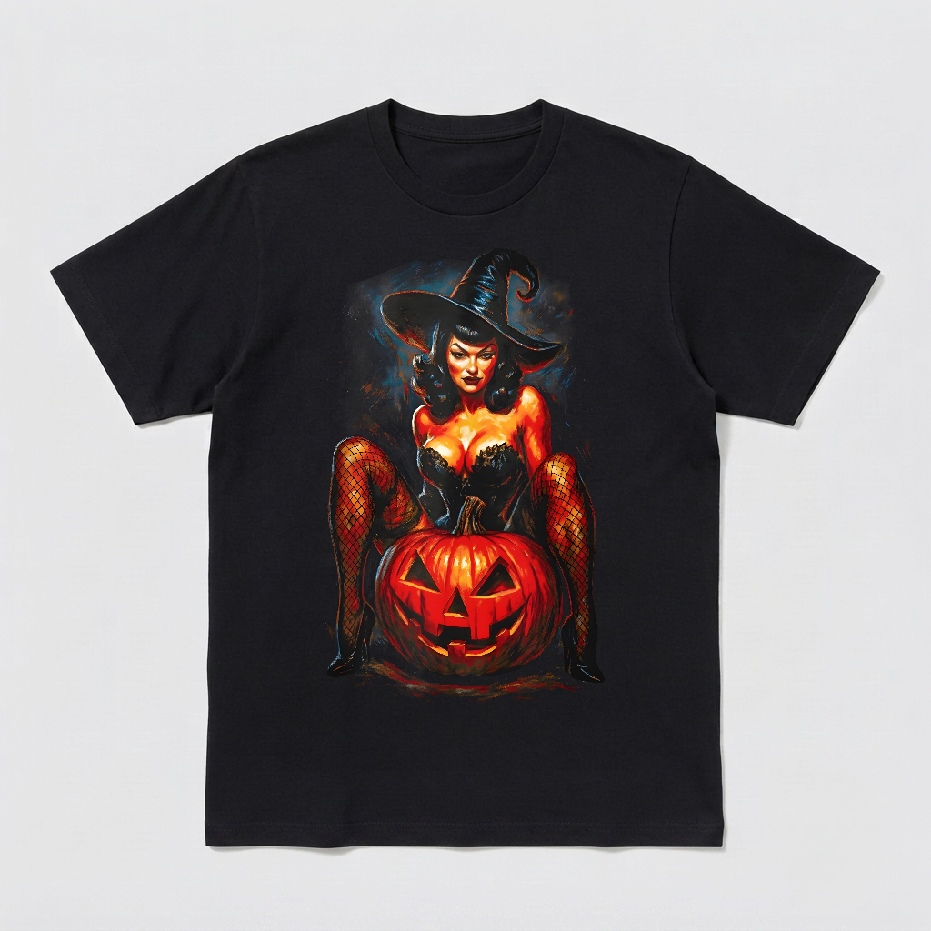 Horror Sexy Witch Tee Unique Halloween Unisex Black Printed Shirt
