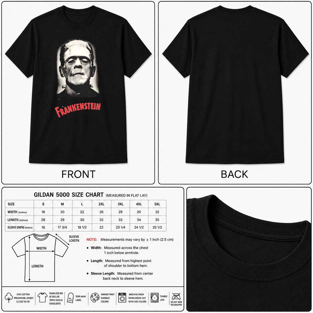Frankenstein Classic Horror T-Shirt S-3XL Black-TH82012
