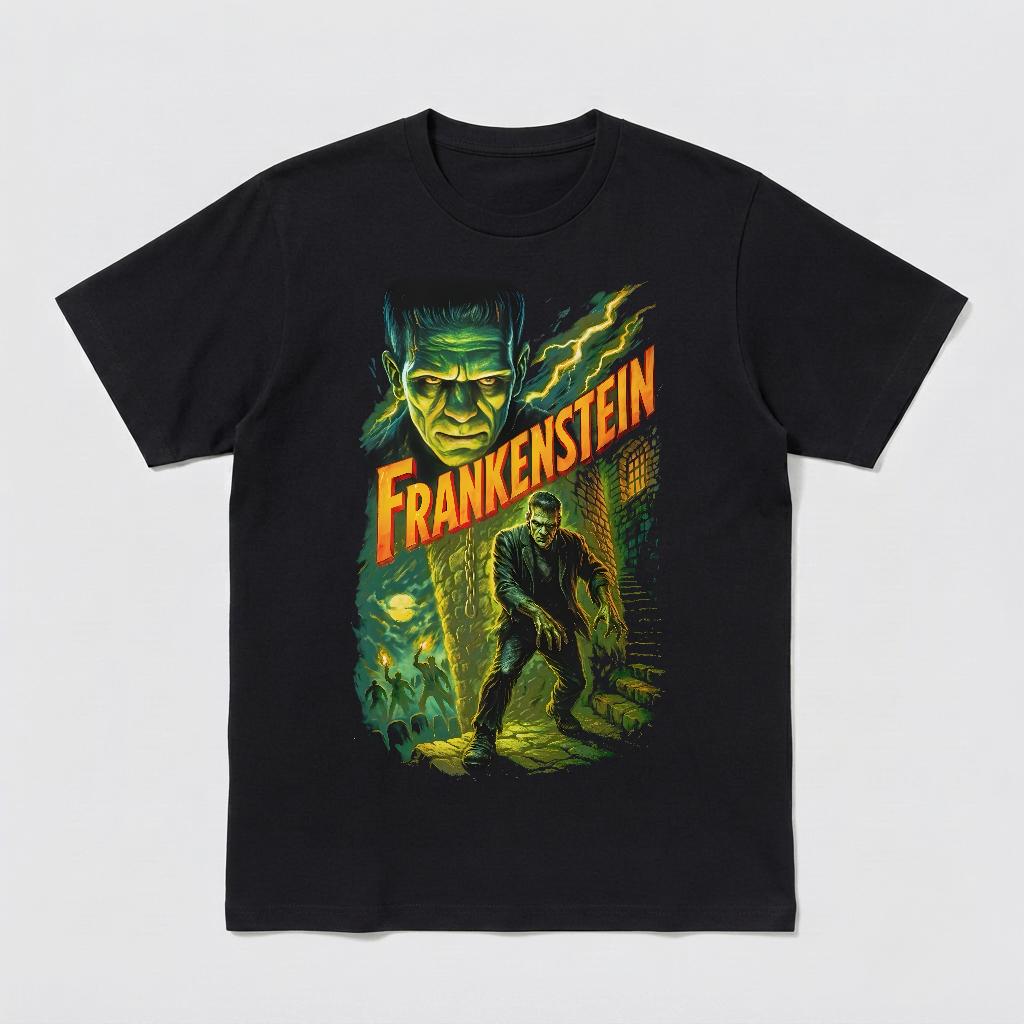 Evil Horror Frankenstein Style Printed Unisex Black Shirt