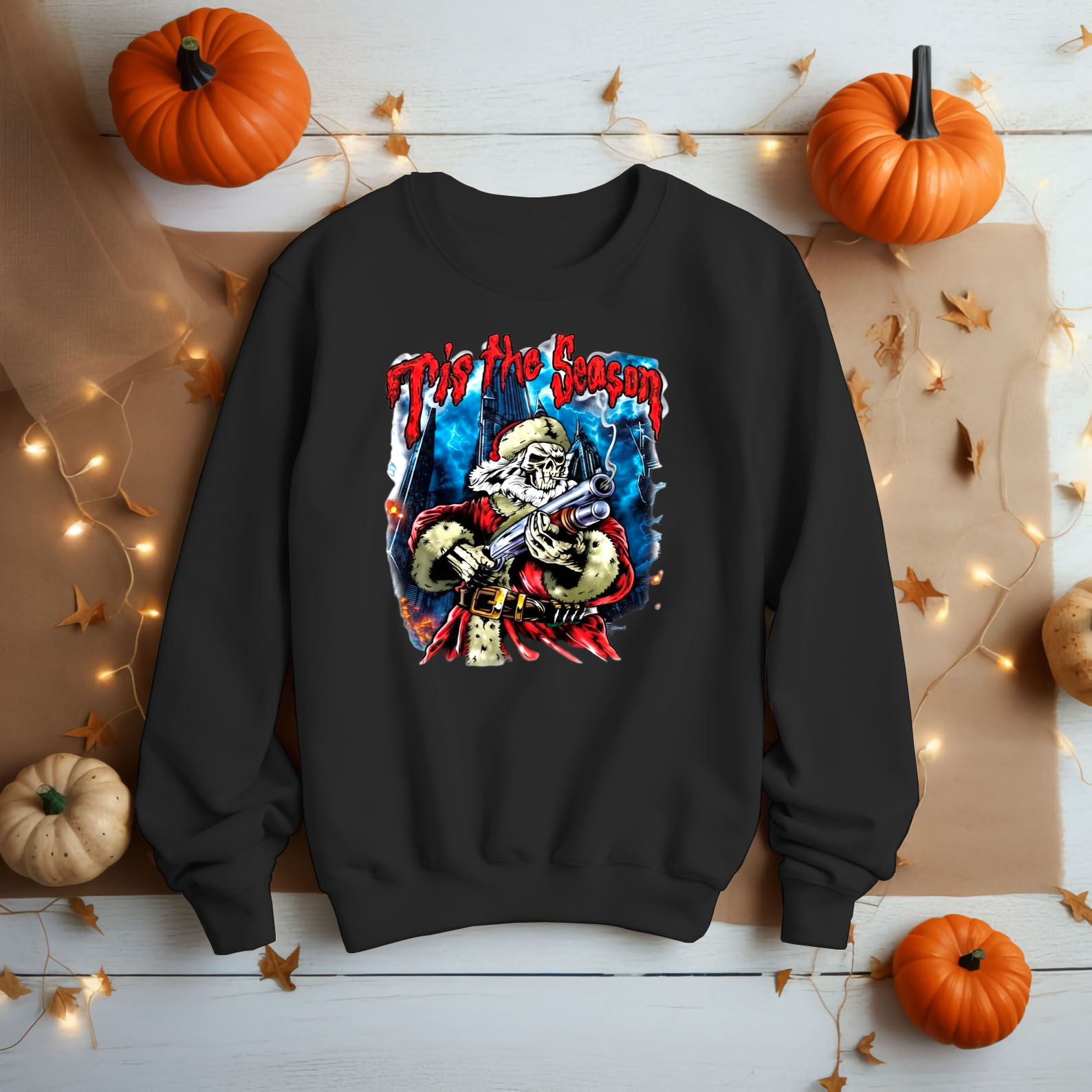 Edgy Bad Santa Skull Shirt Tactical Christmas Holiday Slasher Graphic Tee