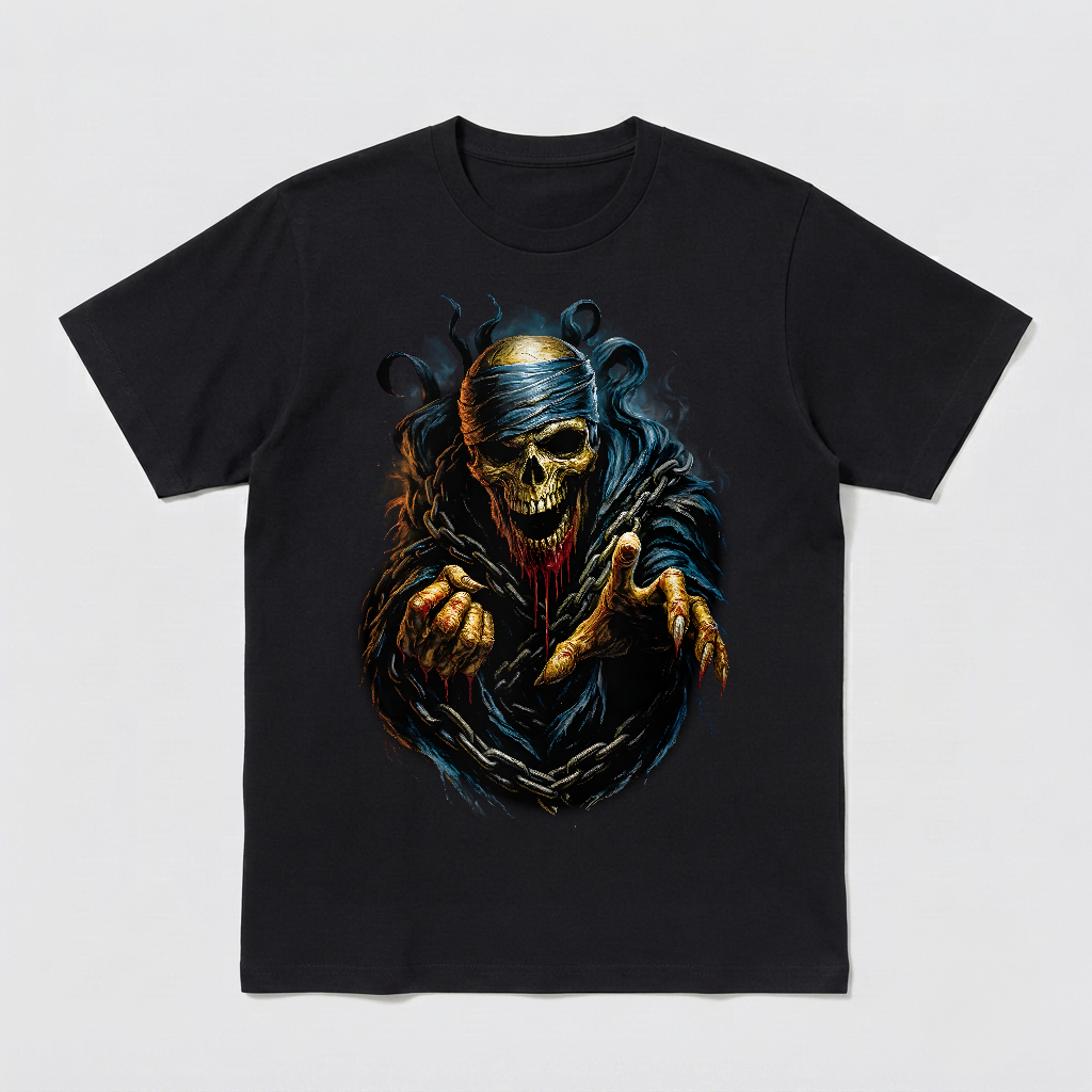 Inspired by The Mummy – Chained Skeleton Undead Horror Art Unisex Black Shirt