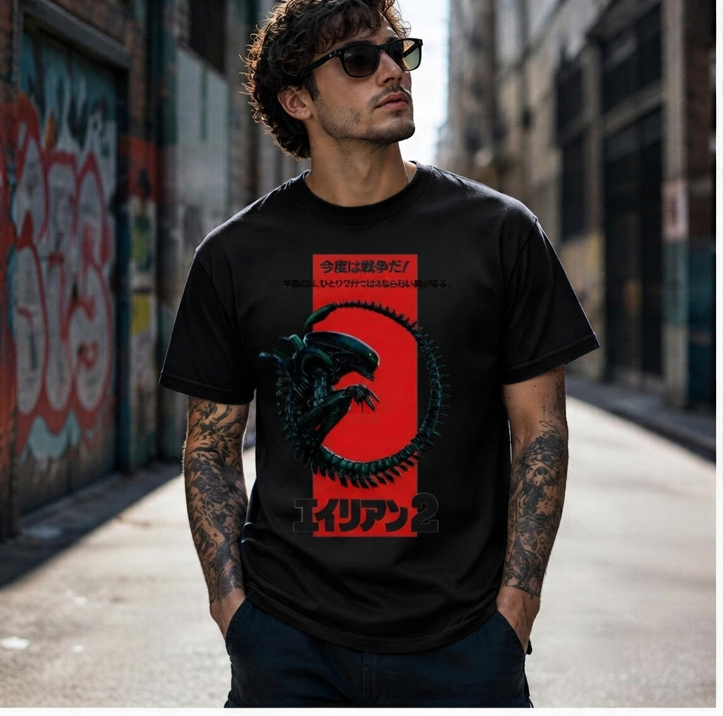 Alien Xenomorph Shirt Japanese Poster Style Sci-Fi Horror Tee Aliens 40th
