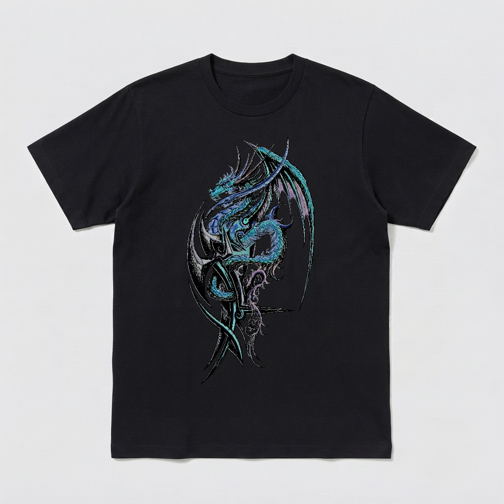 Fantasy Neon Dragon Tattoo Inspired Black Shirt