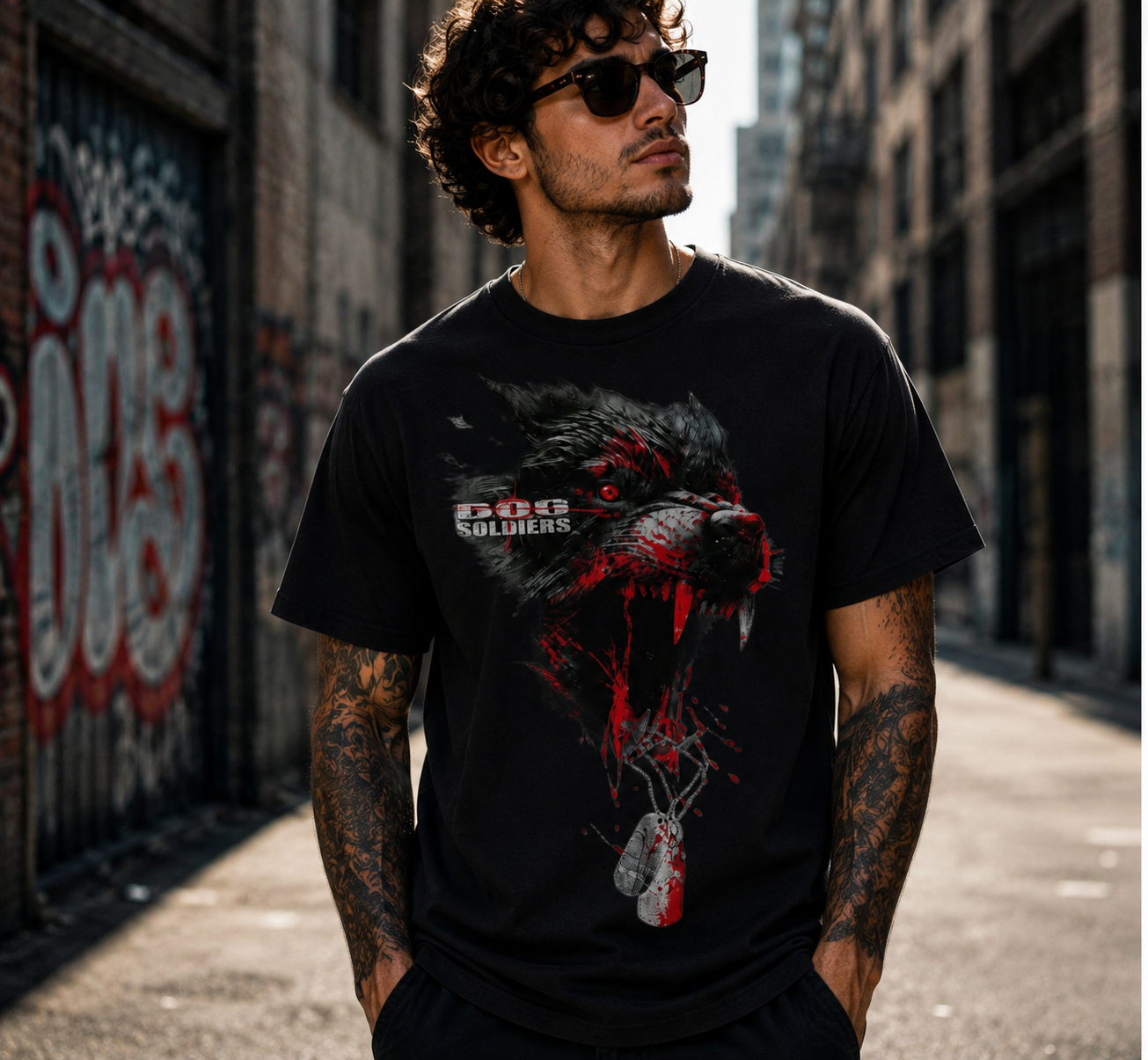 Dog Soldiers Horror Movie Werewolf Skull Dog Tags Graphic Shirt Dark Art Tee