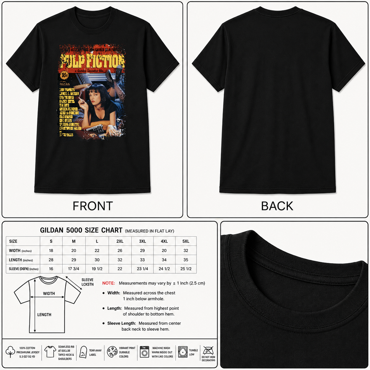 Pulp Fiction - Movie Poster Inspired Unisex Black Shirt - HQ