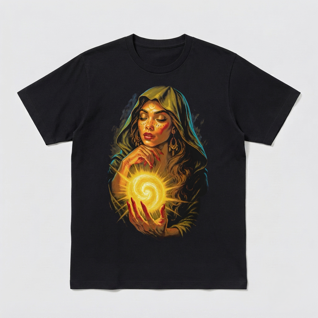 Horror Halloween Spiritual White Witch Printed Unisex Black Shirt
