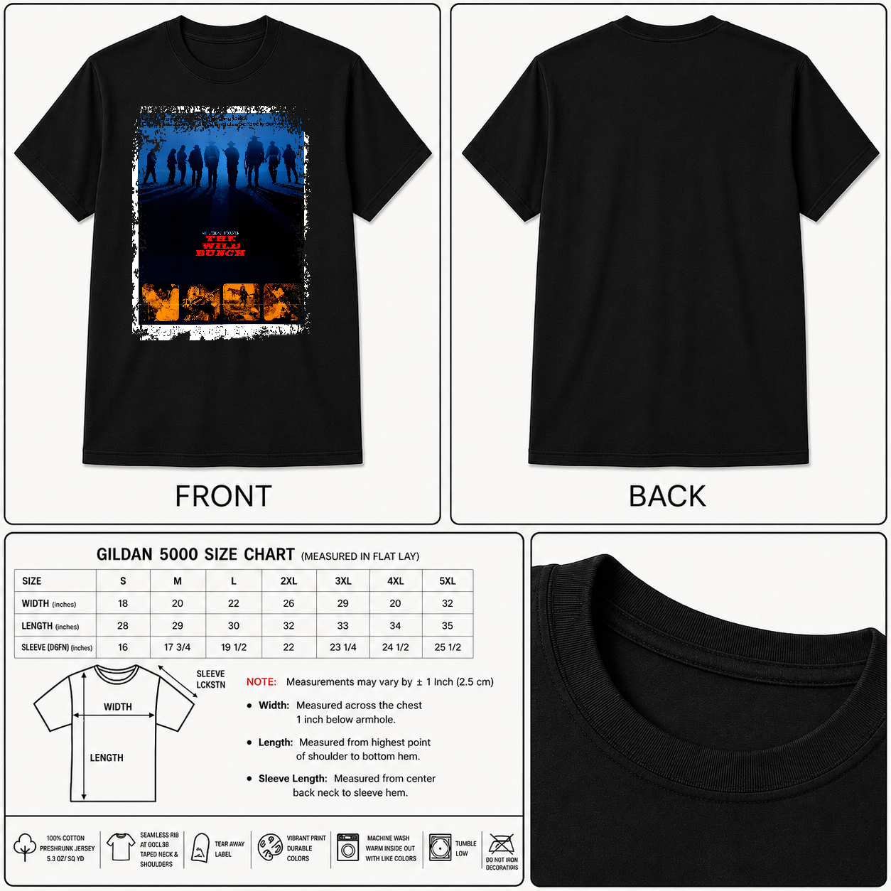 The Wild Bunch - Western Movie Poster inspired Unisex Black Shirt