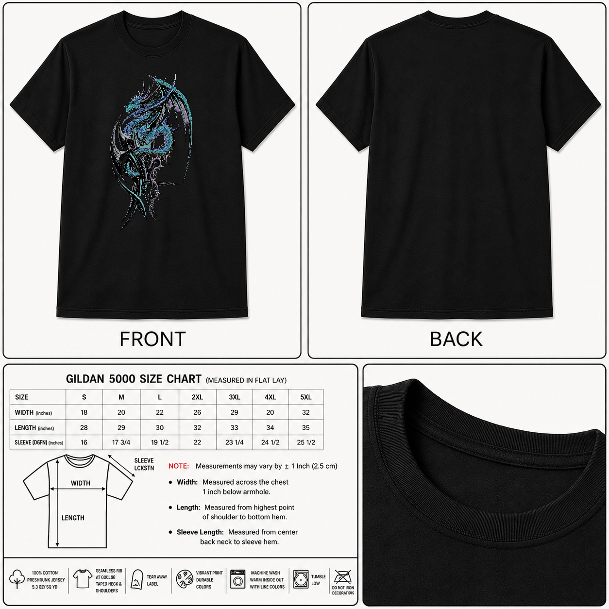 Fantasy Neon Dragon Tattoo Inspired Black Shirt
