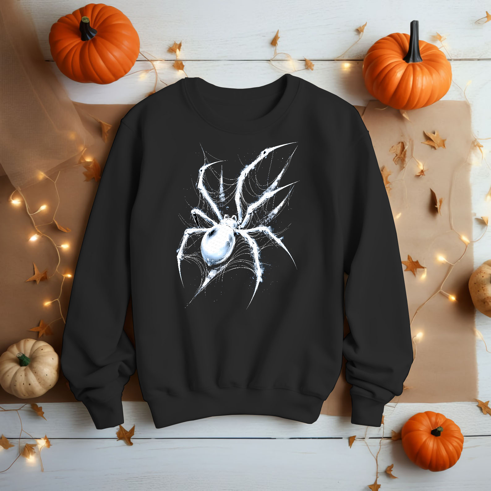 White Spider Web Gothic Arachnid Sketch Art Unisex Black Shirt