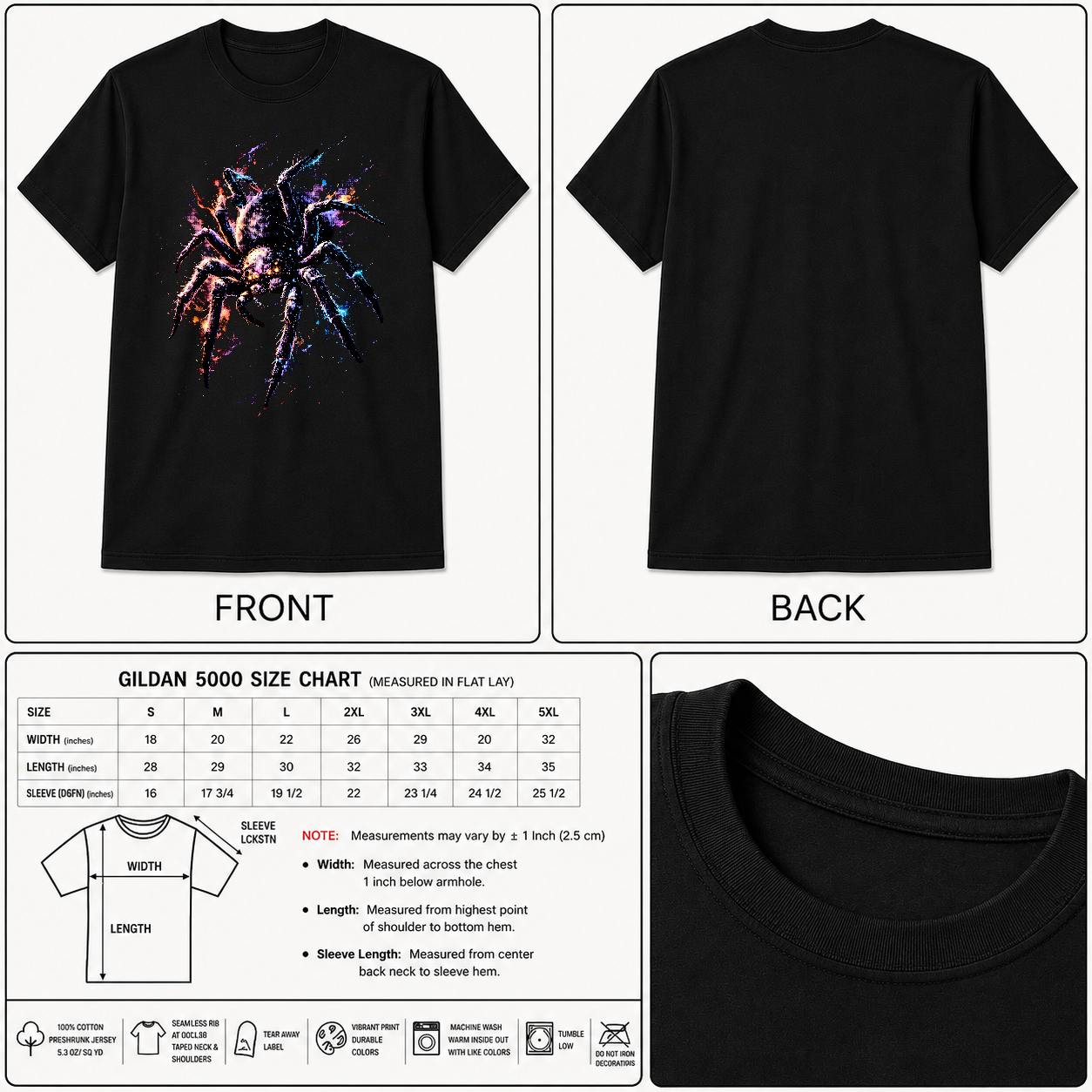 Cosmic Tarantula Giant Spider Unisex Black Shirt