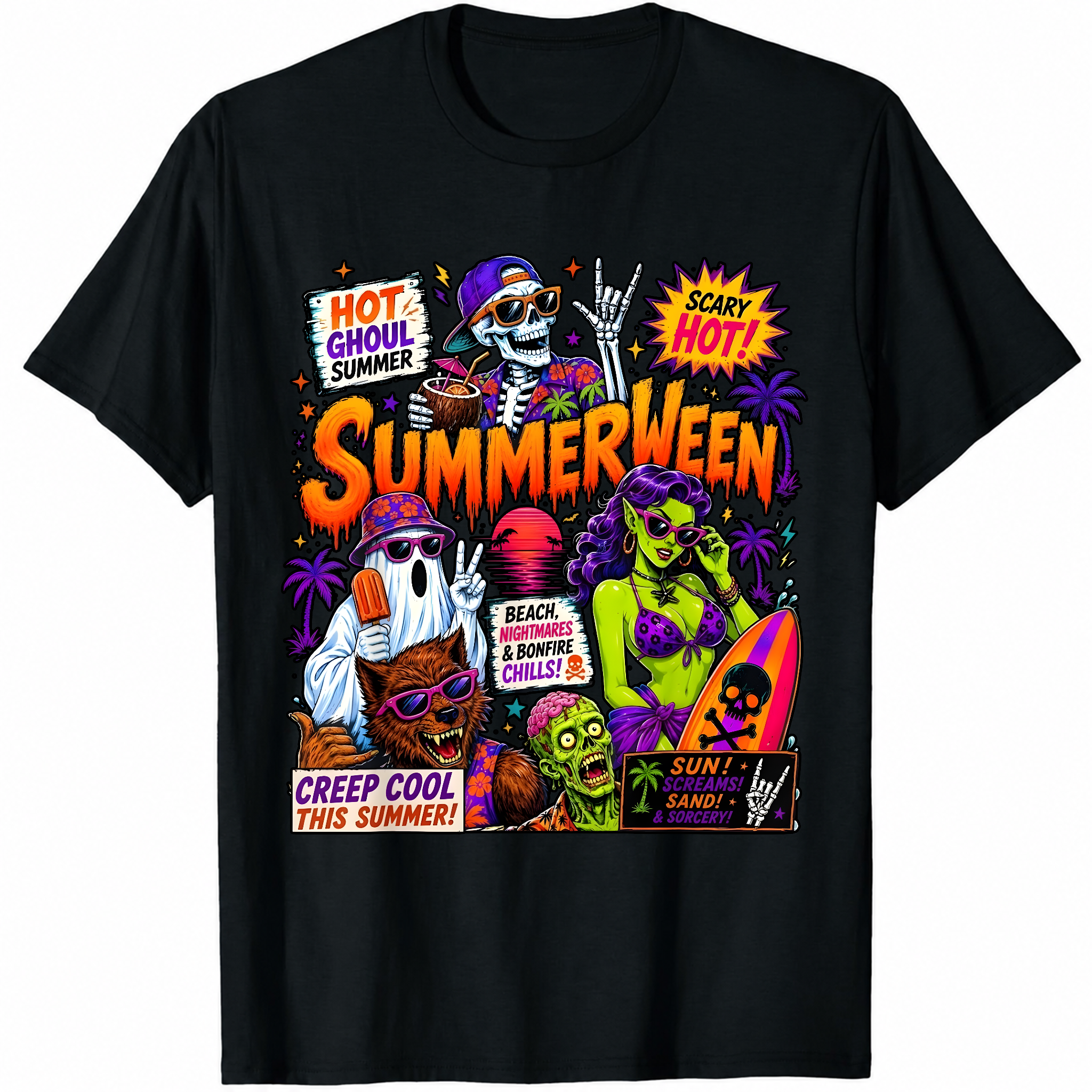 Spooky Summerween, Funny Ghost Skeleton Halloween Summer T-Shirt-TH82091