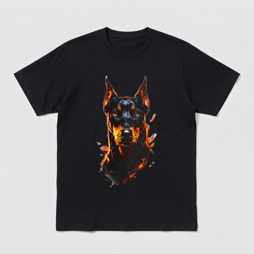 Doberman Dog Portrait Shirt Fierce Fire Design Animal Lover Tee