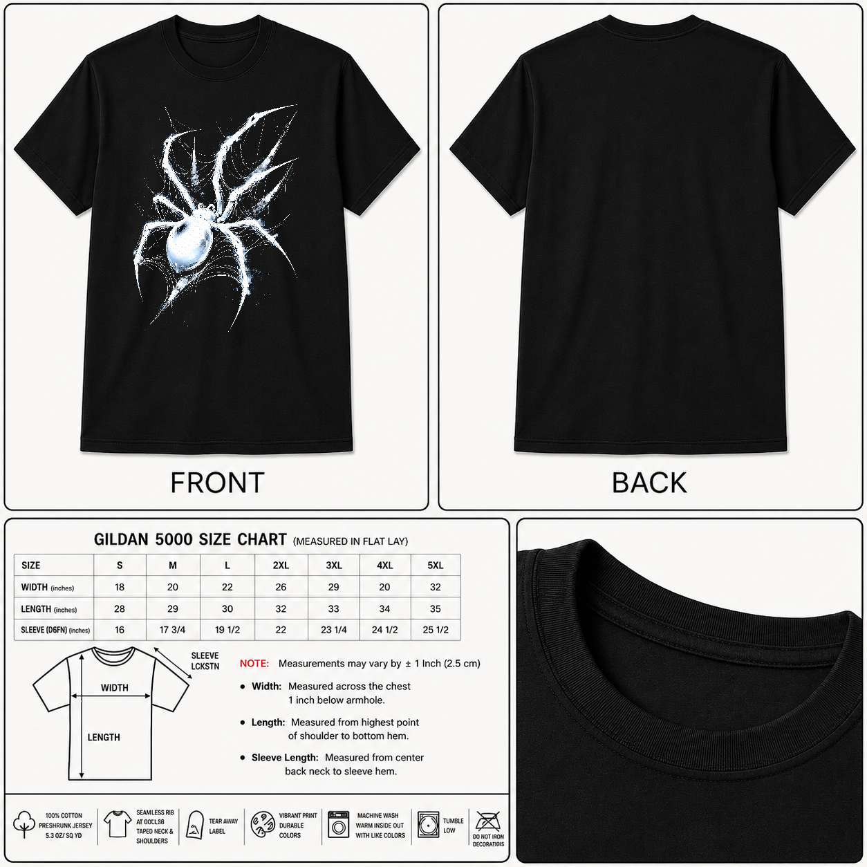 White Spider Web Gothic Arachnid Sketch Art Unisex Black Shirt