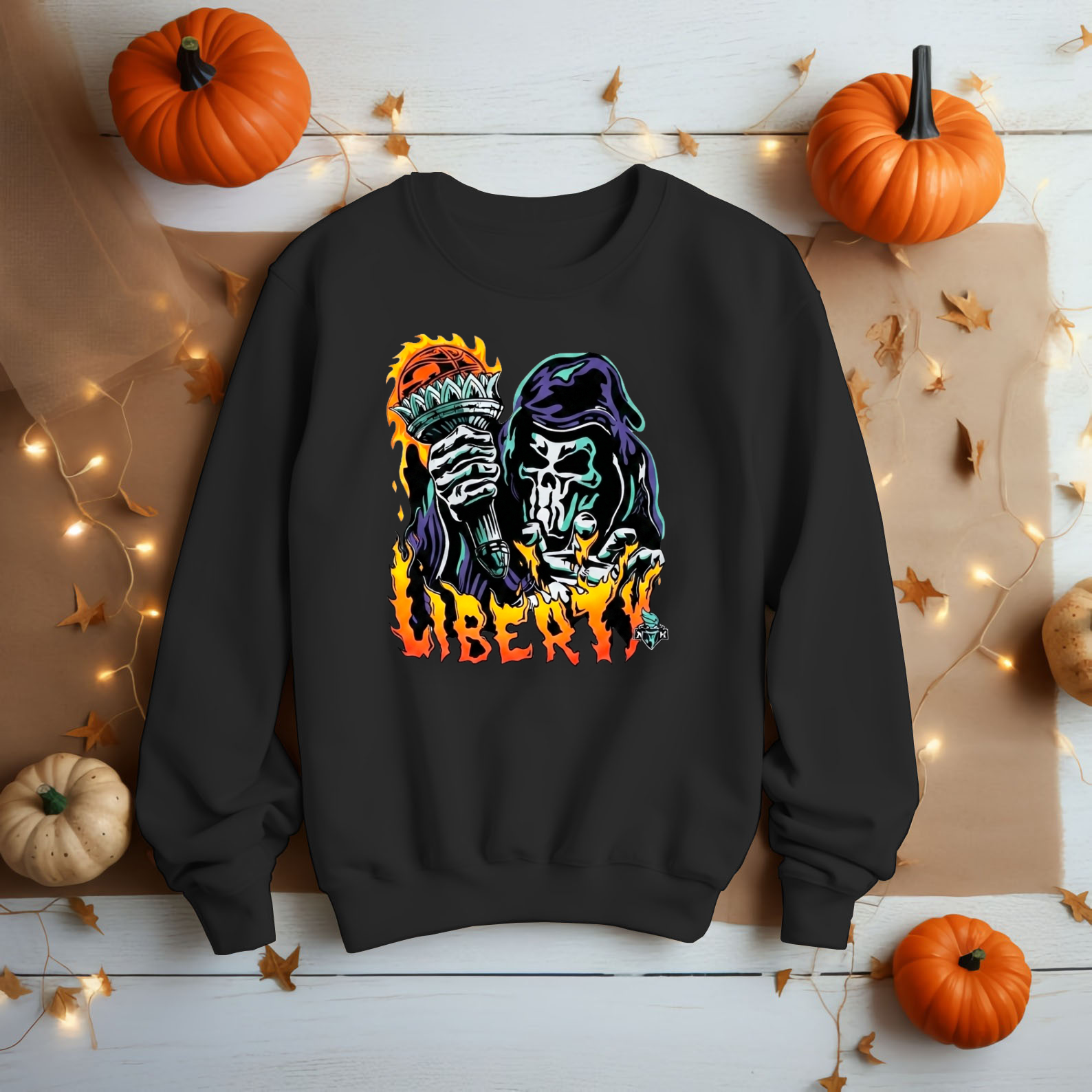 Grim Reaper Statue Torch Flame Graphic Tee Vintage Basketball Skeleton Shirt