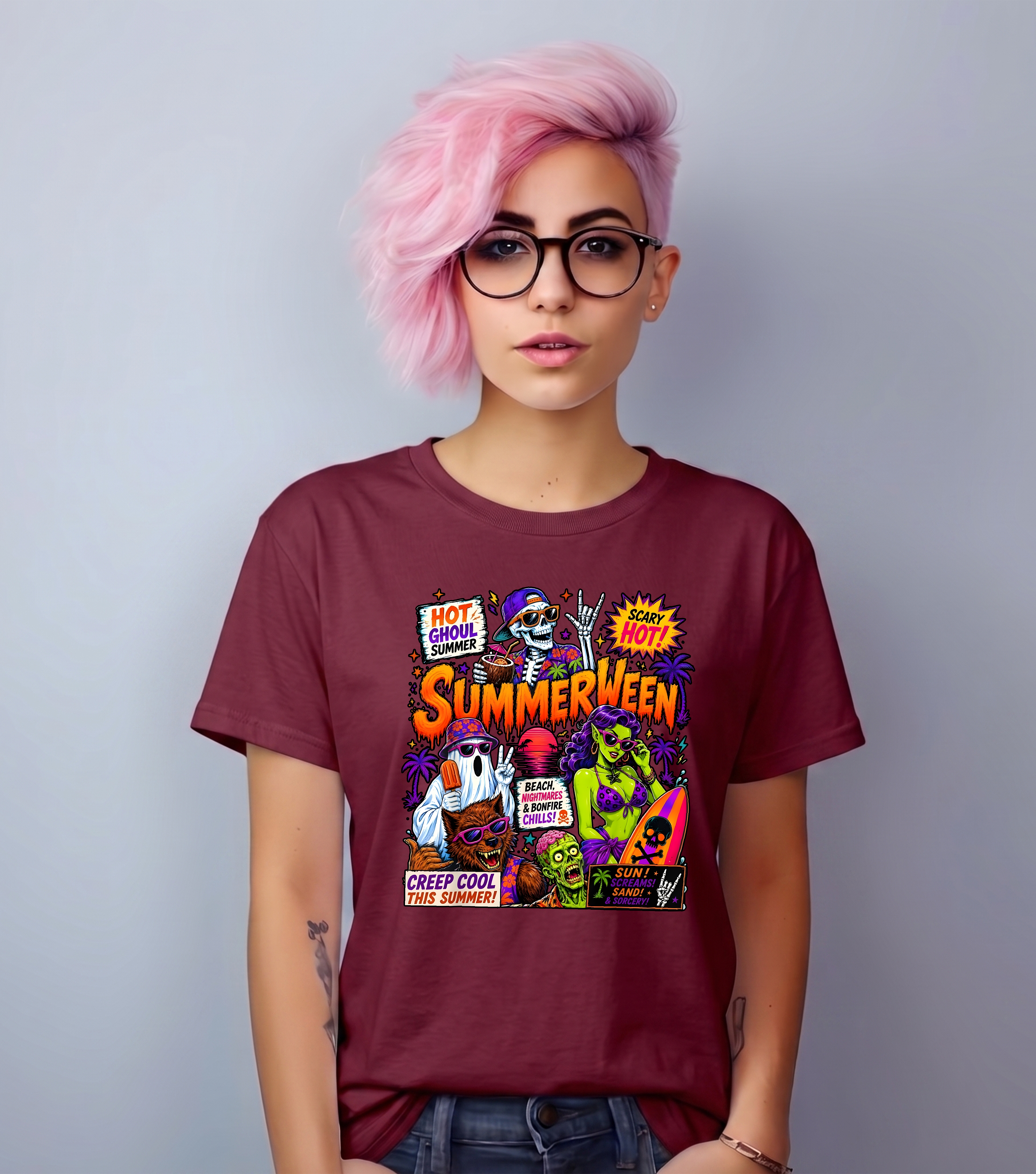 Spooky Summerween, Funny Ghost Skeleton Halloween Summer T-Shirt-TH82091