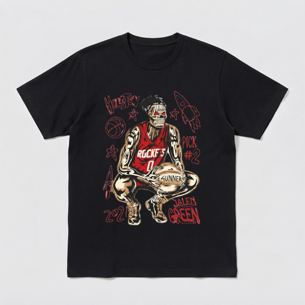 Skeleton Basketball Player Graphic Tee Red Jersey Grunge Streetwear Shirt