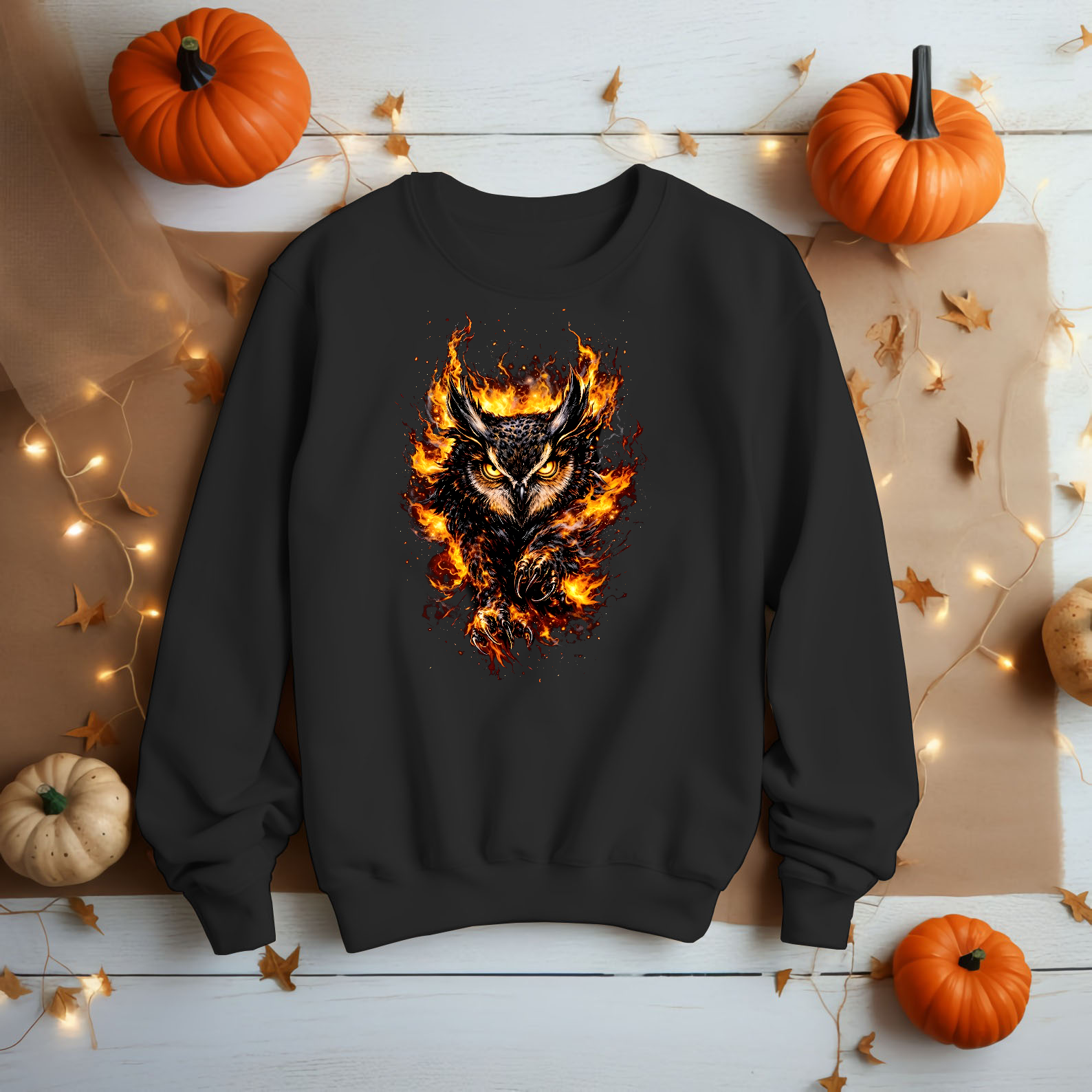 Fire Owl Shirt Unisex Demon Horned Owl Flame Black Graphic Tee