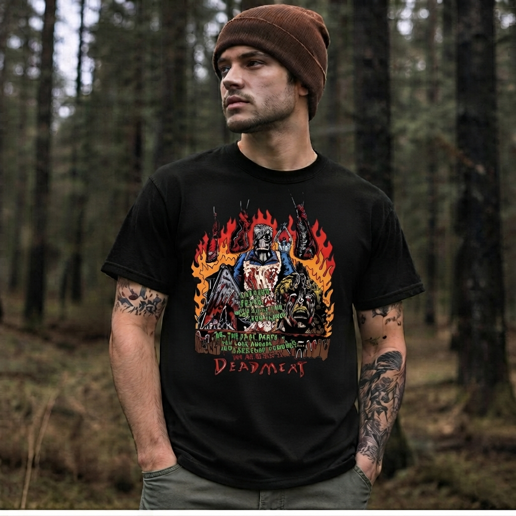 Vintage Slasher Horror Butcher Shirt Dead Meat Creepy Halloween Graphic Tee