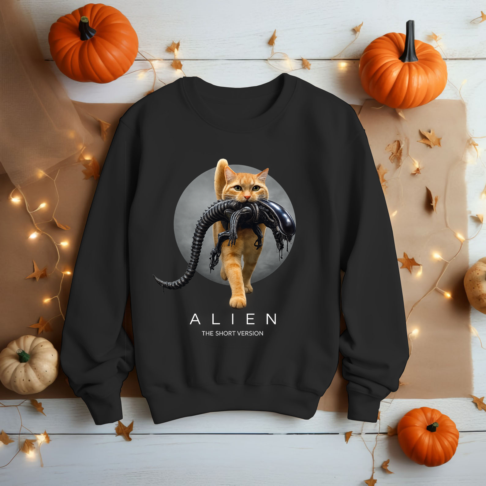 Alien shirt Unisex The Short Version Funny Sci Fi Horror Movie Cat Lover - HQ