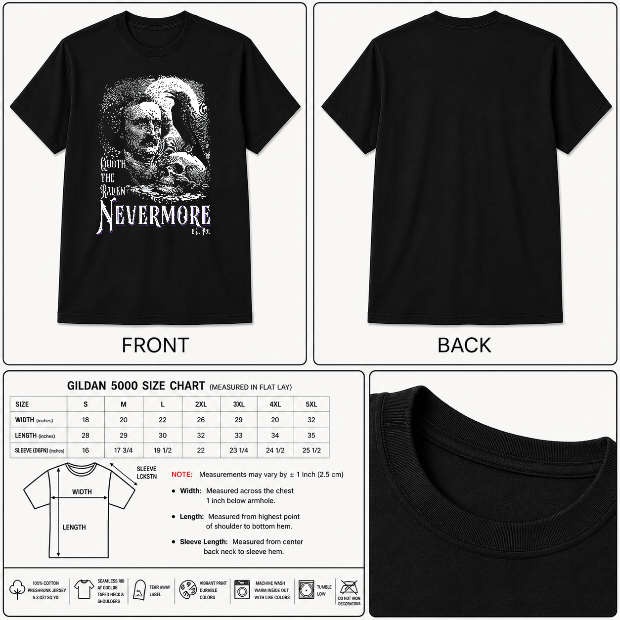 Edgar Allan Poe Raven Nevermore Gothic Horror Halloween Art Shirt - HQ