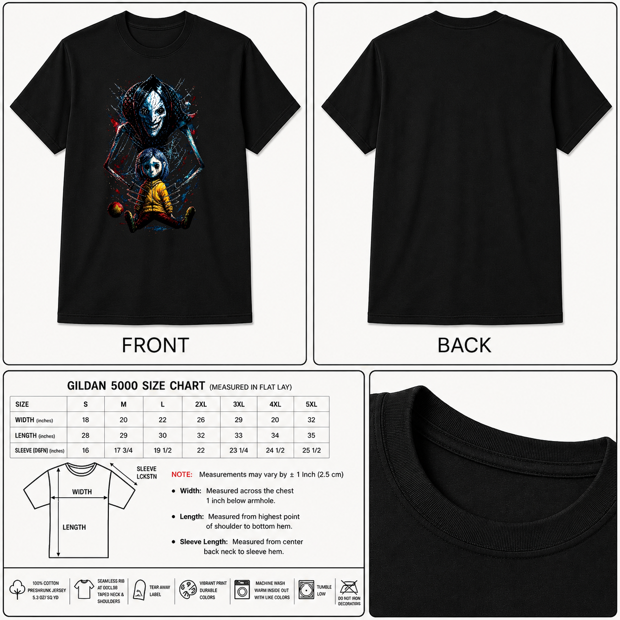 Inspired by Coraline Dark Horror Art Unisex Black Shirt