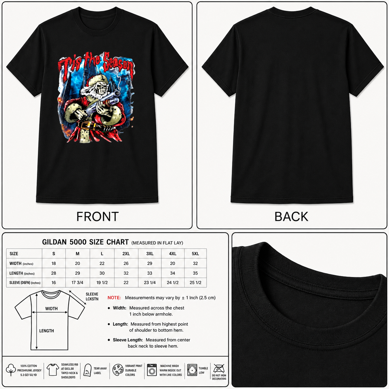 Edgy Bad Santa Skull Shirt Tactical Christmas Holiday Slasher Graphic Tee