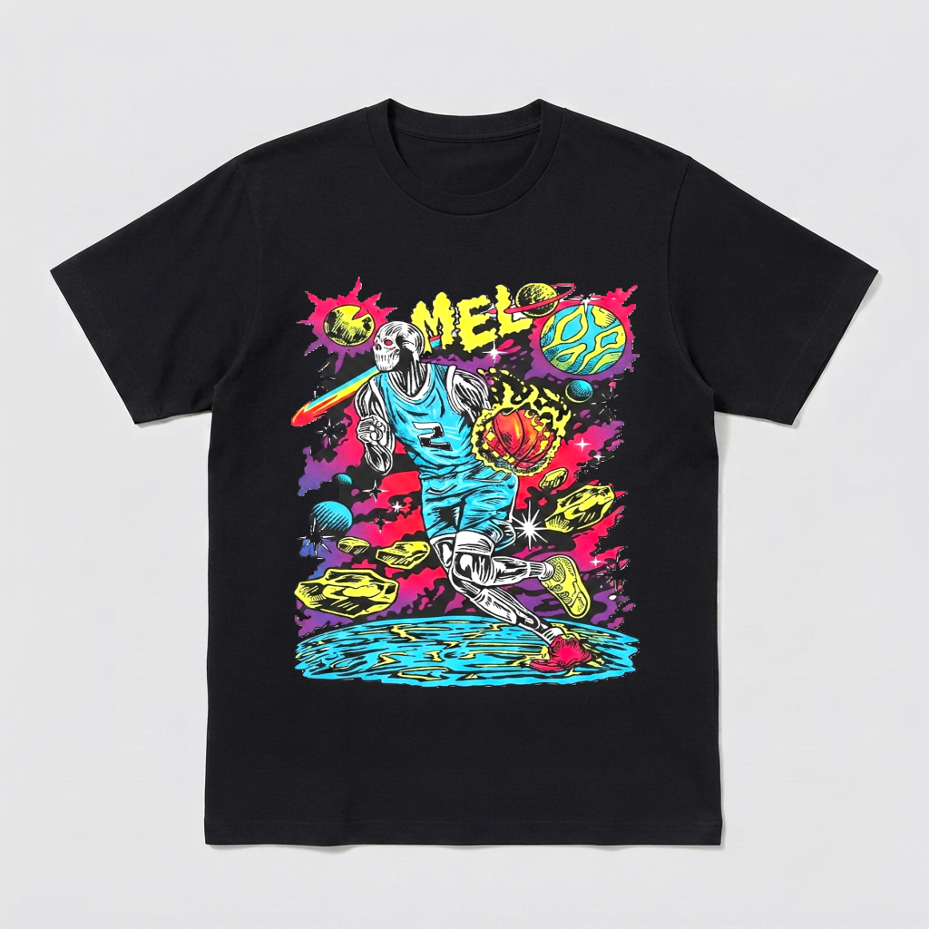 Psychedelic Skull Basketball Shirt Trippy Galaxy Graphic Tee Retro Streetwear