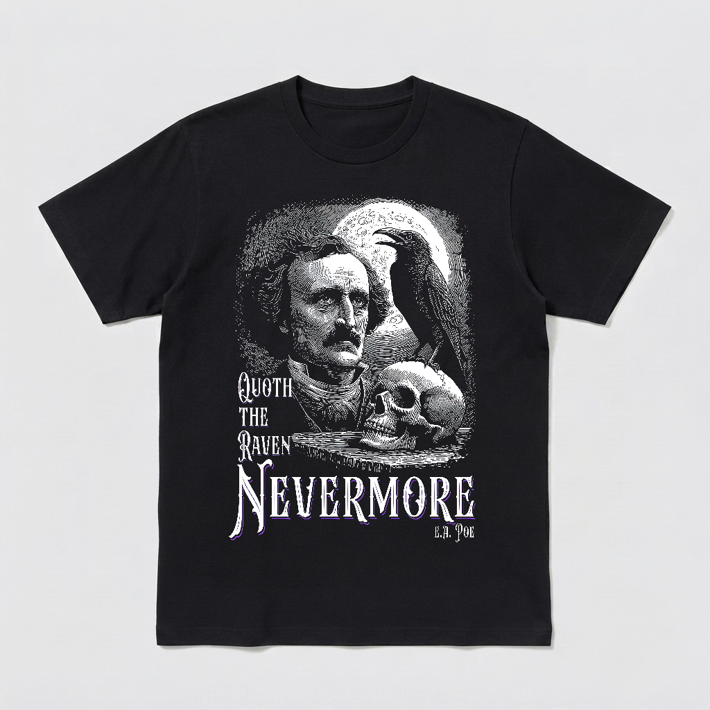 Edgar Allan Poe Raven Nevermore Gothic Horror Halloween Art Shirt - HQ