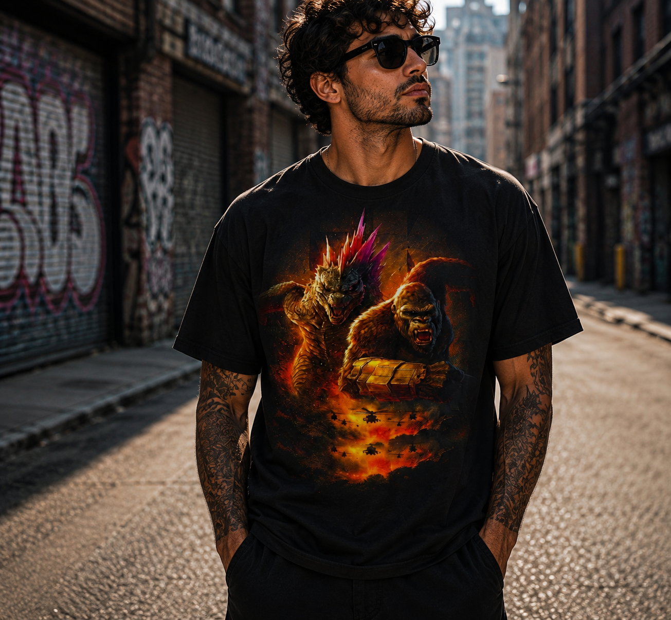 Godzilla x Kong Monster Battle Shirt Kaiju Action Movie Tee