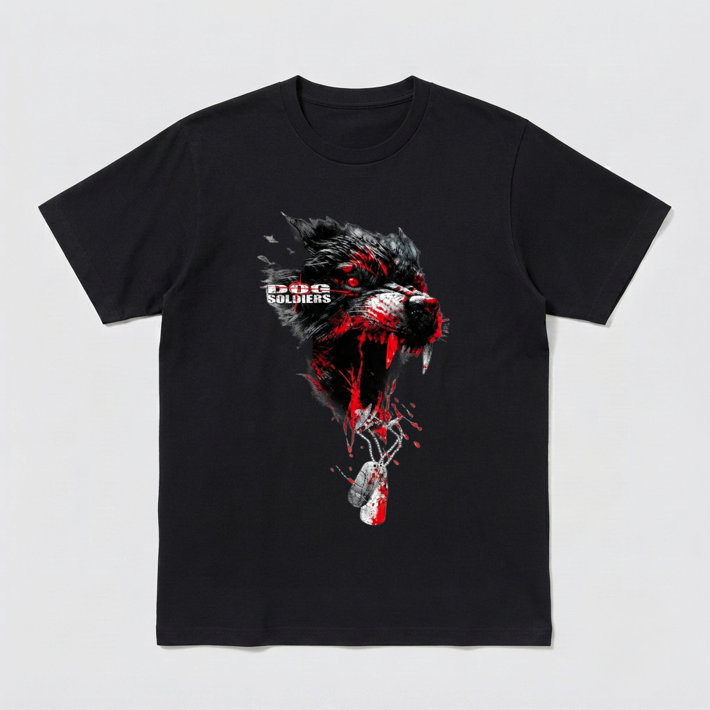 Dog Soldiers Horror Movie Werewolf Skull Dog Tags Graphic Shirt Dark Art Tee